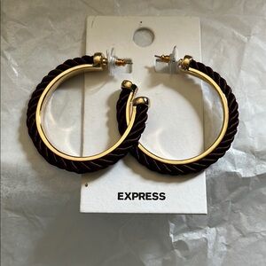Express Twisted Gold and Dark Brown Hoop Earrings